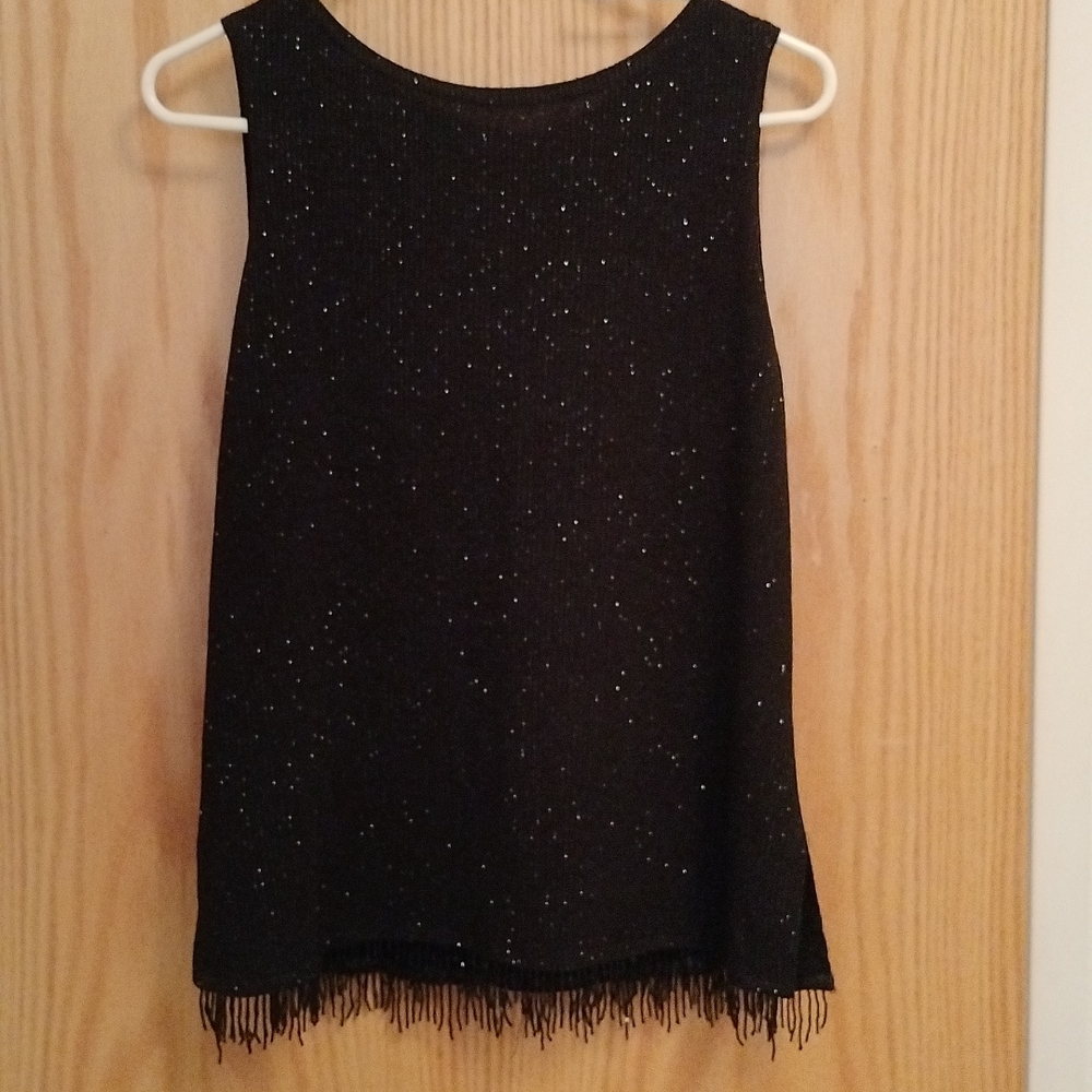 Sparkled tank top with beaded fringe/tassel along entire bottom